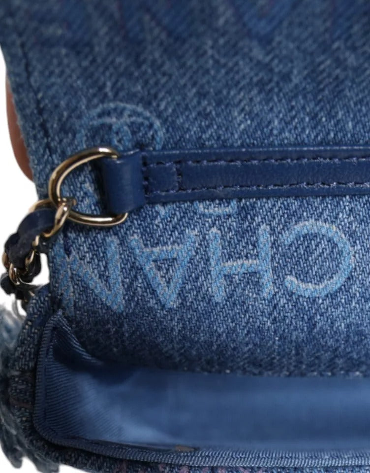 Chanel Denim Mood Flap Mikro Logo Baskılı Saçaklı Omuz Çantası